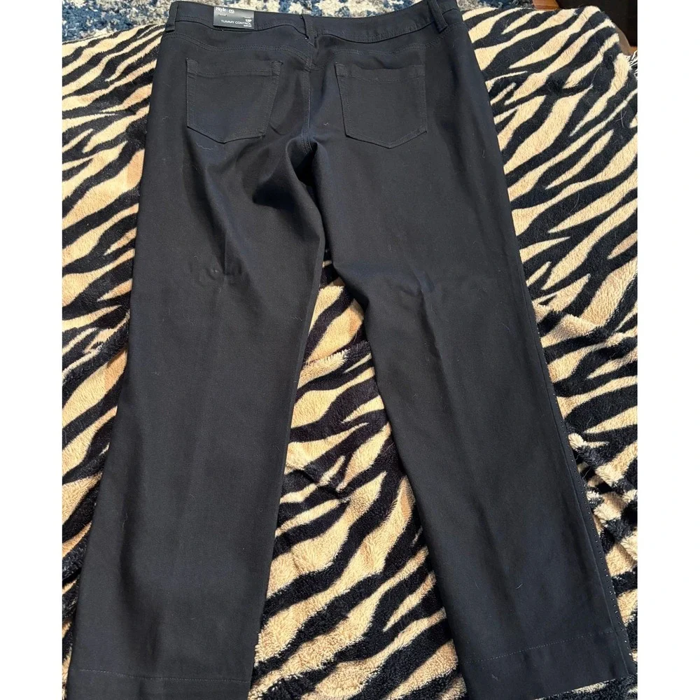 Style & Co Petite‎ Tummy Control Slim Leg Pants Black Embellished Rhinestone 12P